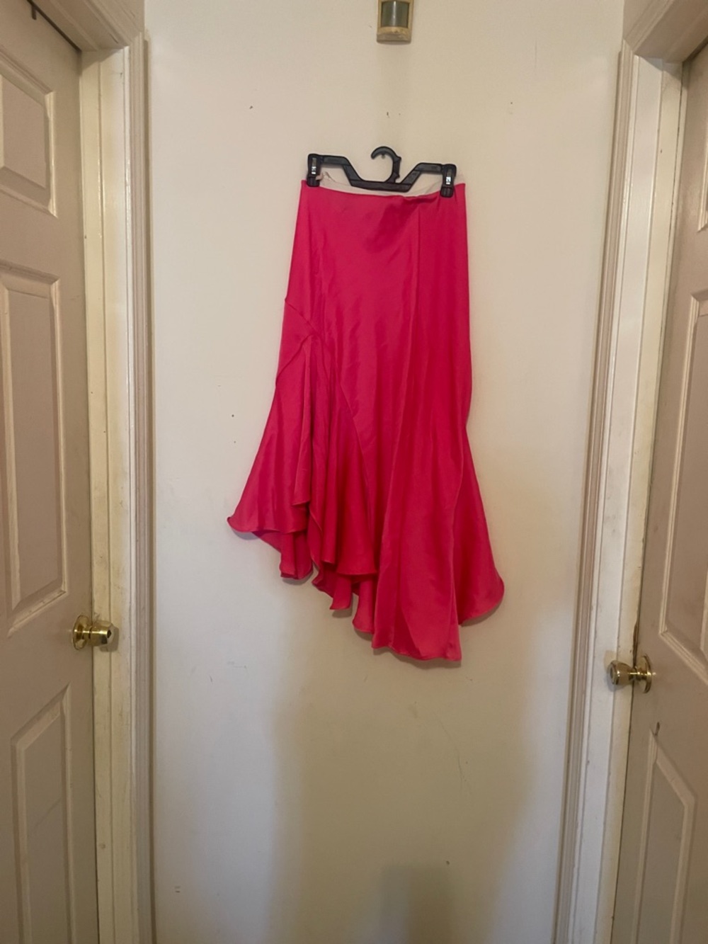 Anthropologie Hot Pink Asymmetrical Ruffle Midi Skirt